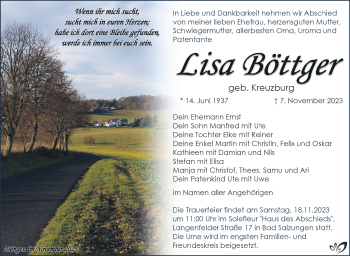Traueranzeige von Lisa Böttger von Südthüringer Presse