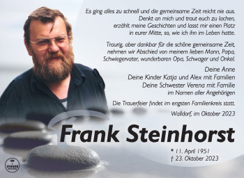 Traueranzeige von Frank Steinhorst von Südthüringer Presse