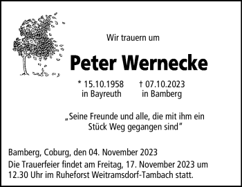 Traueranzeige von Peter Wernecke von Neue Presse Coburg