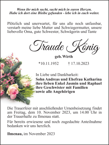 Traueranzeige von Traude König von Südthüringer Presse