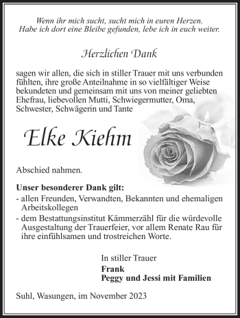 Traueranzeige von Elke Kiehm von Südthüringer Presse