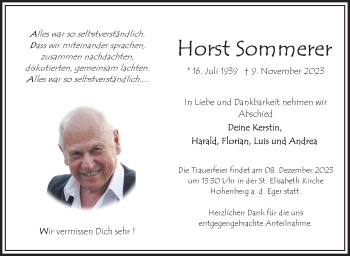 Traueranzeige von Horst Sommerer von Frankenpost