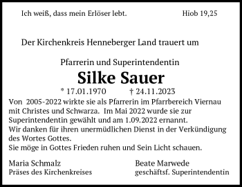 Traueranzeige von Silke Sauer von Südthüringer Presse