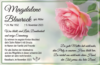 Traueranzeige von Magdalene Blaurock von Südthüringer Presse