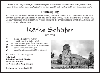 Traueranzeige von Käthe Schäfer von Südthüringer Presse