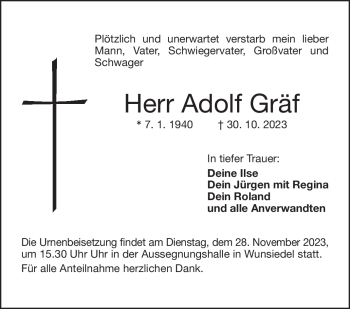 Traueranzeige von Adolf Gräf von Frankenpost