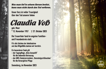 Traueranzeige von Claudia Voß von Südthüringer Presse
