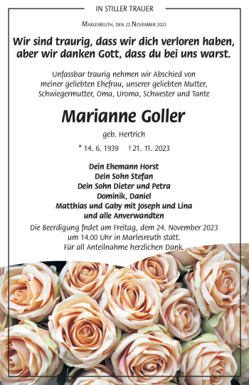 Traueranzeige von Marianne Goller von Frankenpost