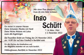 Traueranzeige von Ingo Schütt von Südthüringer Presse
