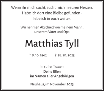 Traueranzeige von Matthias Tyll von Südthüringer Presse
