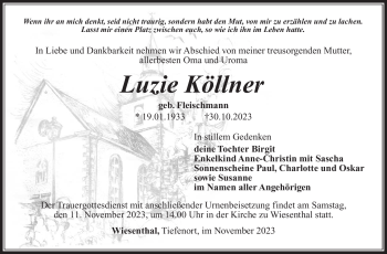 Traueranzeige von Luzie Köllner von Südthüringer Presse