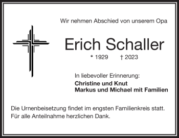 Traueranzeige von Erich Schaller von Frankenpost