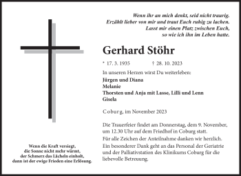 Traueranzeige von Gerhard Stöhr von Neue Presse Coburg