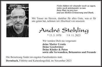 Traueranzeige von André Stehling von Südthüringer Presse