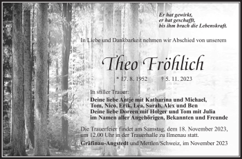 Traueranzeige von Theo Fröhlich von Südthüringer Presse