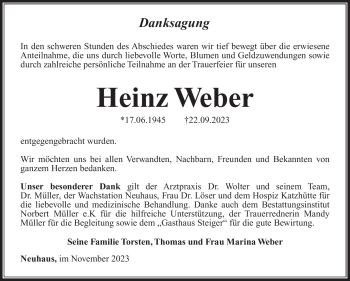 Traueranzeige von Henz Weber von Südthüringer Presse