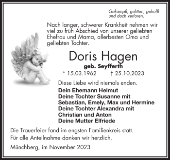 Traueranzeige von Doris Hagen von Frankenpost