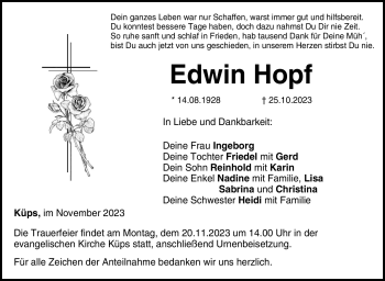 Traueranzeige von Edwin Hopf von Neue Presse Coburg