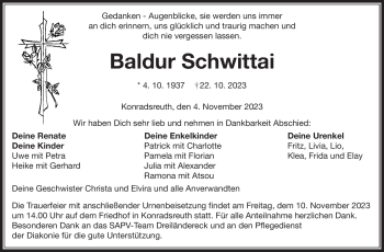 Traueranzeige von Baldur Schwittai von Frankenpost