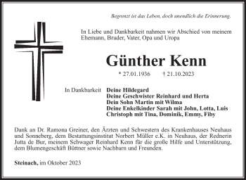 Traueranzeige von Günther Kenn von Südthüringer Presse