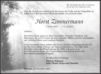 Traueranzeige von Horst Zimmermann von Südthüringer Presse
