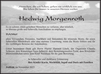 Traueranzeige von Hedwig Morgenroth von Südthüringer Presse