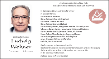 Traueranzeige von Ludwig Wehner von Südthüringer Presse