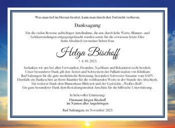 Traueranzeige von Helga Bischoff von Südthüringer Presse
