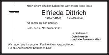 Traueranzeige von Elfrieda Dittrich von Frankenpost