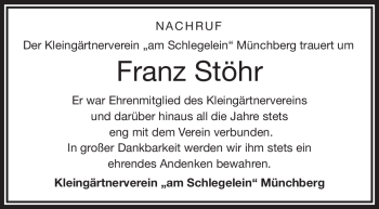 Traueranzeige von Franz Stöhr von Frankenpost