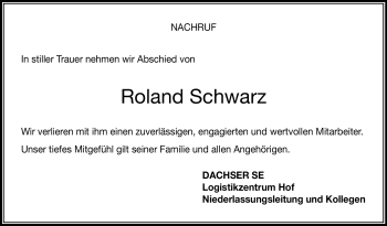 Traueranzeige von Roland Schwarz von Frankenpost