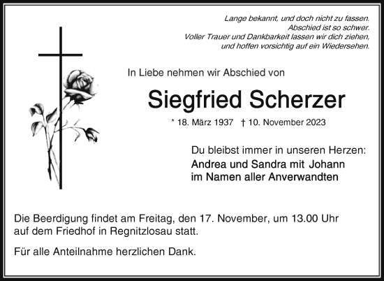 Traueranzeige von Siegfried Scherzer von Frankenpost