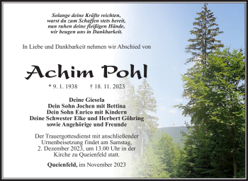 Traueranzeige von Achim Pohl von Südthüringer Presse