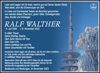 Traueranzeige von Ralf Walther von Südthüringer Presse
