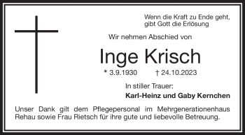 Traueranzeige von Inge Krisch von Frankenpost