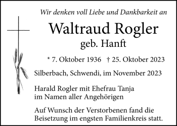 Traueranzeige von Waltraud Rogler von Frankenpost