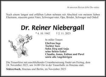 Traueranzeige von Reiner Niebergall von Südthüringer Presse