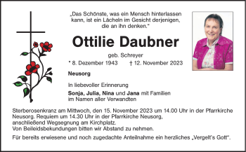Traueranzeige von Ottilie Daubner von Frankenpost