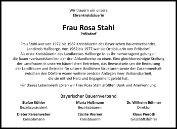 Traueranzeige von Rosa Stahl von Neue Presse Coburg