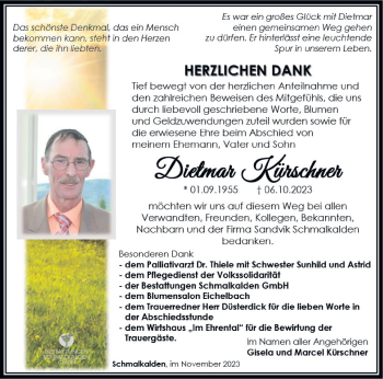 Traueranzeige von Dietmar Kürschner von Südthüringer Presse