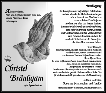 Traueranzeige von Christel Bräutigam von Südthüringer Presse