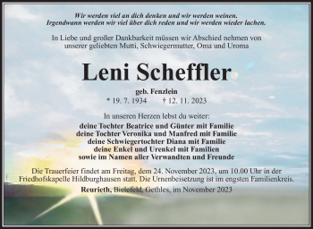 Traueranzeige von Leni Scheffler von Südthüringer Presse