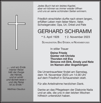 Traueranzeige von Gerhard Schramm von Frankenpost