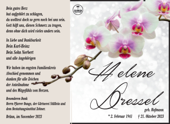 Traueranzeige von Helene Dressel von Südthüringer Presse