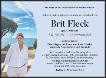 Traueranzeige von Brit Fleck von Südthüringer Presse