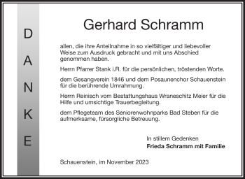 Traueranzeige von Gerhard Schramm von Frankenpost