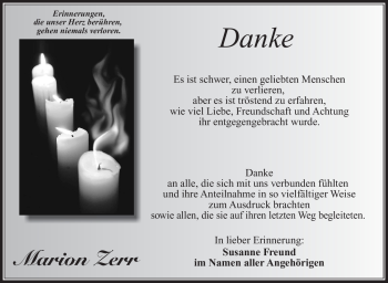 Traueranzeige von Marion Zerr von Südthüringer Presse