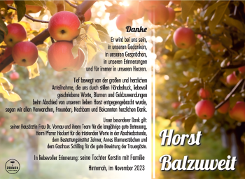 Traueranzeige von Horst Balzuweit von Südthüringer Presse