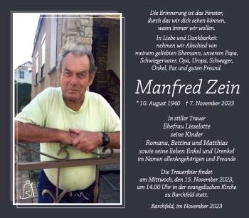 Traueranzeige von Manfred Zein von Südthüringer Presse