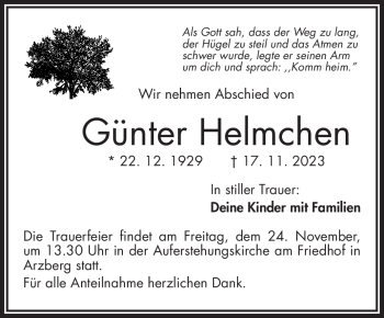Traueranzeige von Günter Helmchen von Frankenpost